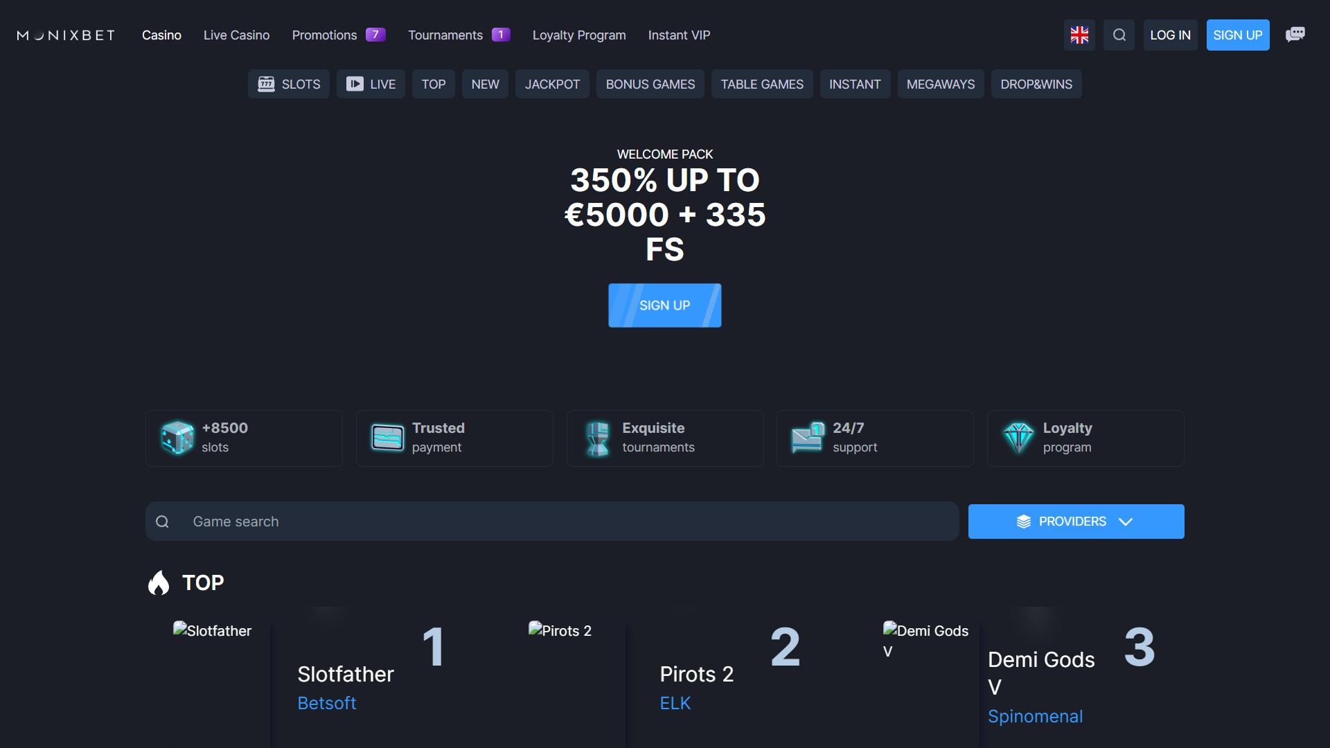 Monixbet live casino screenshot